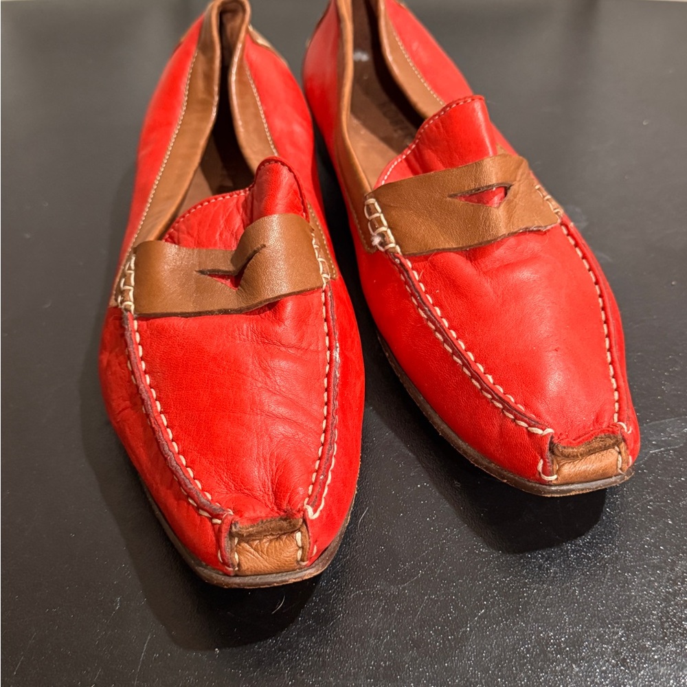 Robert Zur Red and Brown Leather Flats size 8